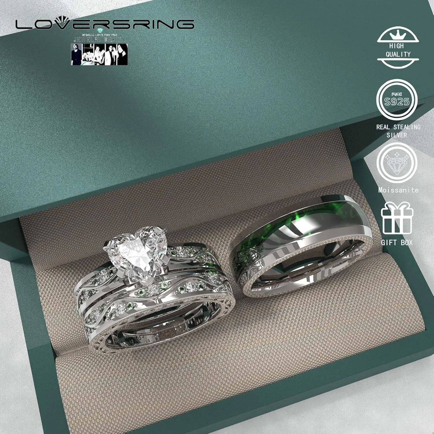 Wedding Ring Sets His And Hers Promise Ring Wedding Ring Sets His And Hers Couples Women 925 Sterling Silver Moissanite Man Sterling Silver Wedding Band