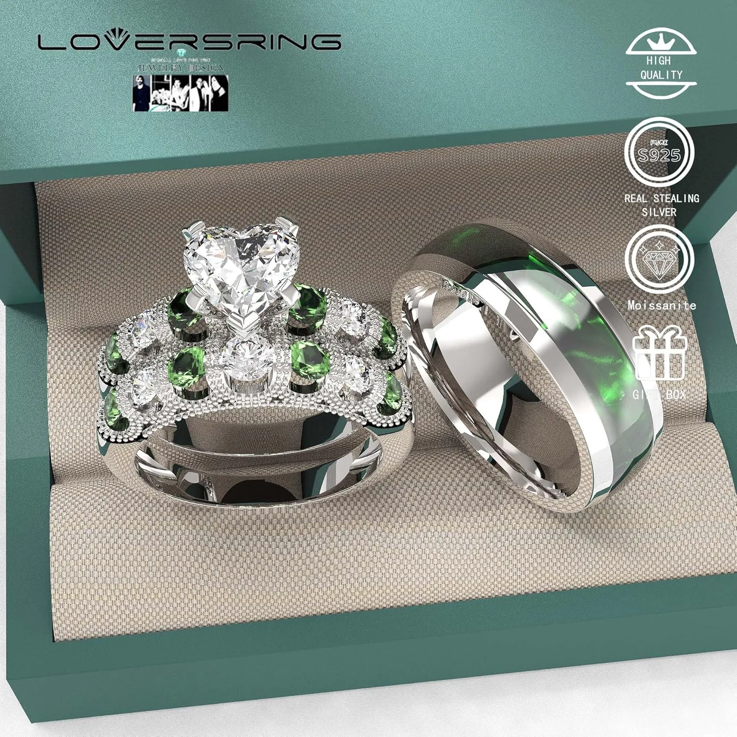 Wedding Ring Sets His And Hers Promise Ring Wedding Ring Sets His And Hers Couples Women 925 Sterling Silver Moissanite Man Sterling Silver Wedding Band