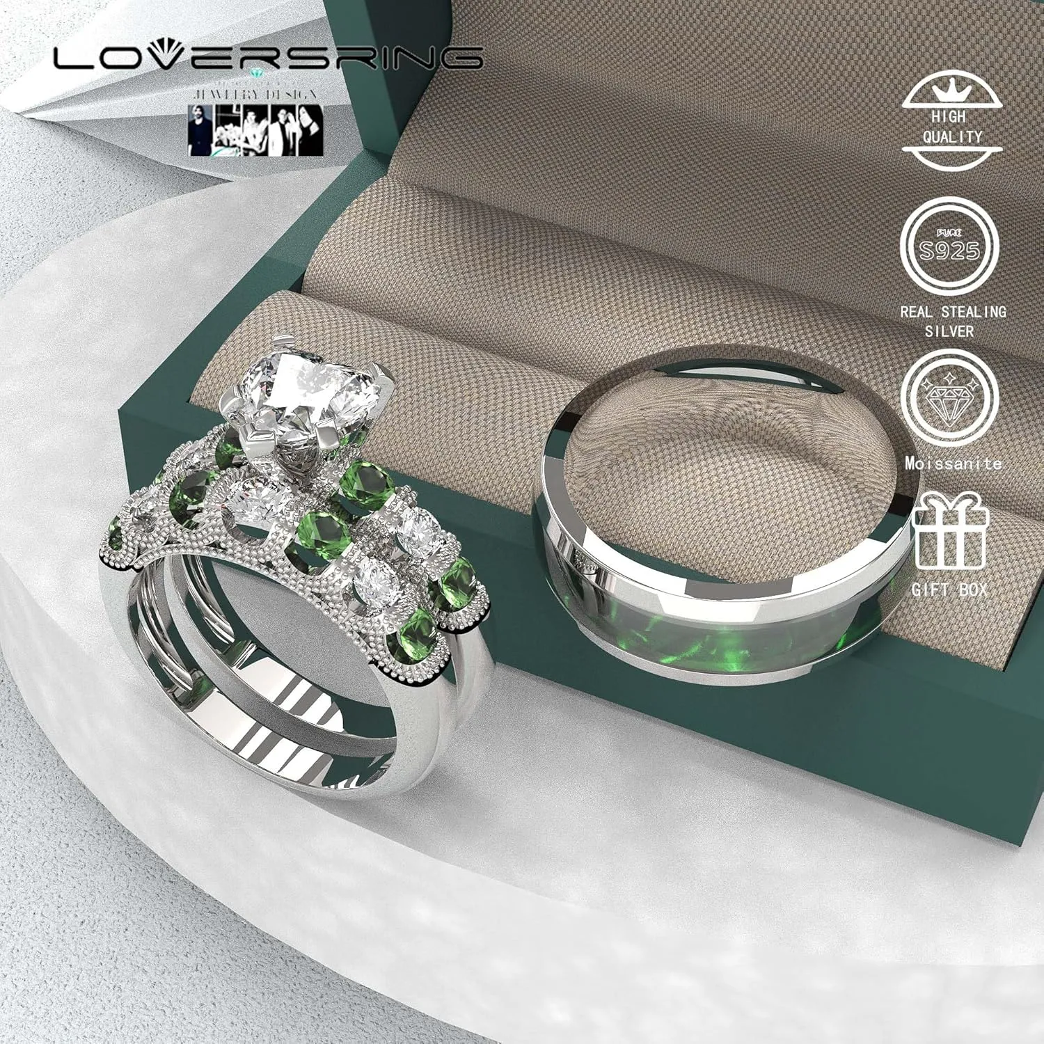 Wedding Ring Sets His And Hers Promise Ring Wedding Ring Sets His And Hers Couples Women 925 Sterling Silver Moissanite Man Sterling Silver Wedding Band