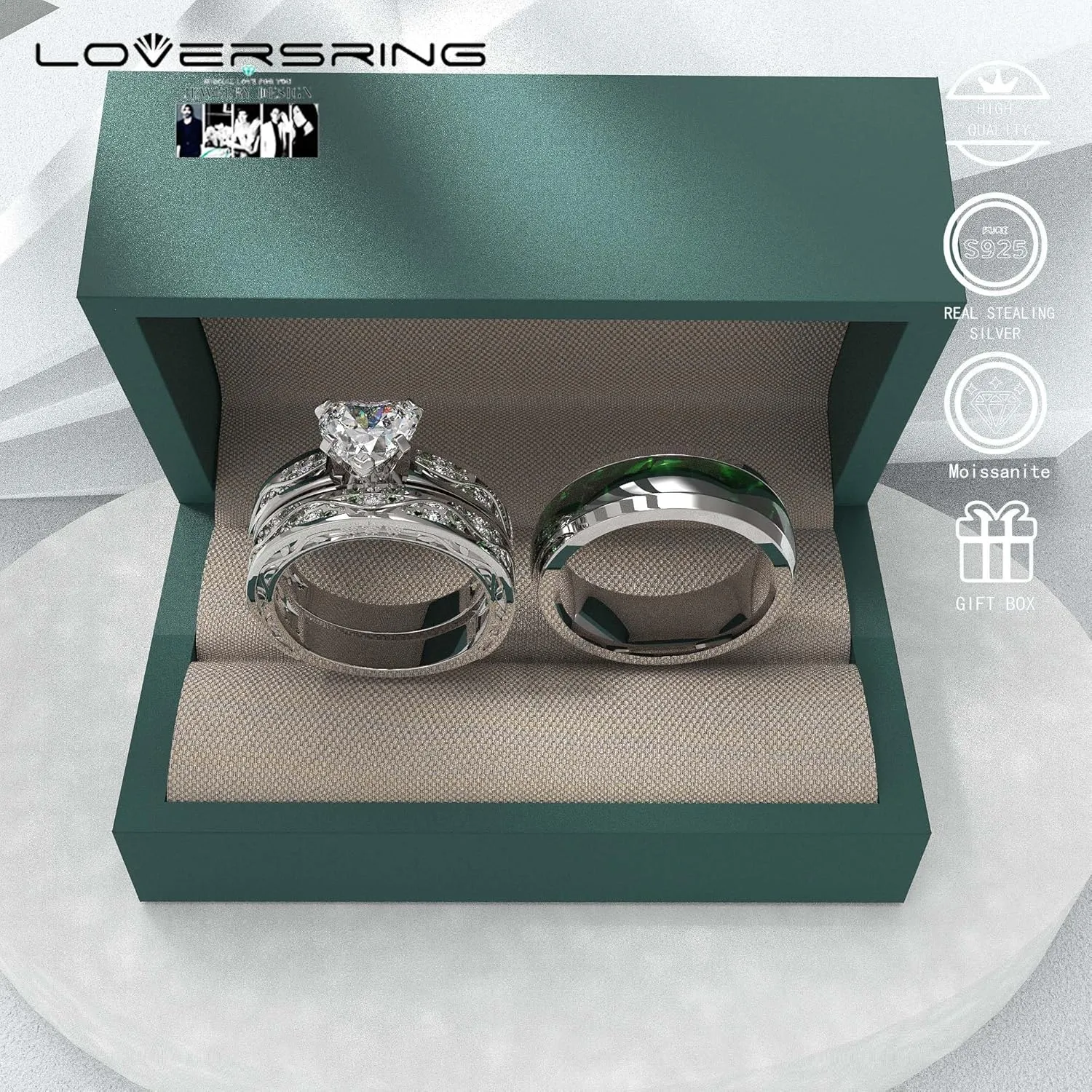 Wedding Ring Sets His And Hers Promise Ring Wedding Ring Sets His And Hers Couples Women 925 Sterling Silver Moissanite Man Sterling Silver Wedding Band
