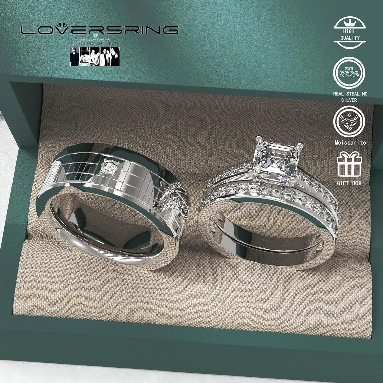 Wedding Ring Sets His And Hers Promise Ring Wedding Ring Sets His And Hers Couples Women 925 Sterling Silver Moissanite Man Titanium Wedding Band