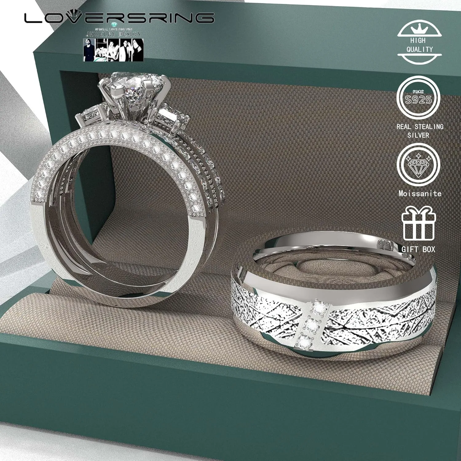Wedding Ring Sets His And Hers Promise Ring Wedding Ring Sets His And Hers Couples Women 925 Sterling Silver Moissanite Man Titanium Wedding Band