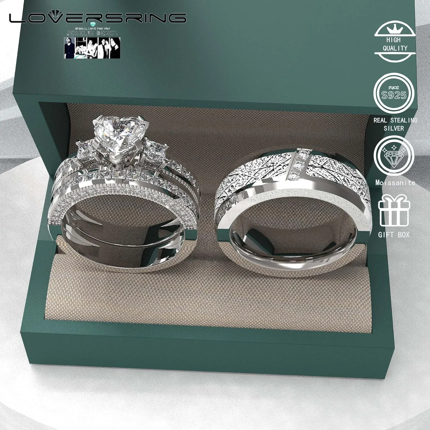 Wedding Ring Sets His And Hers Promise Ring Wedding Ring Sets His And Hers Couples Women 925 Sterling Silver Moissanite Man Titanium Wedding Band