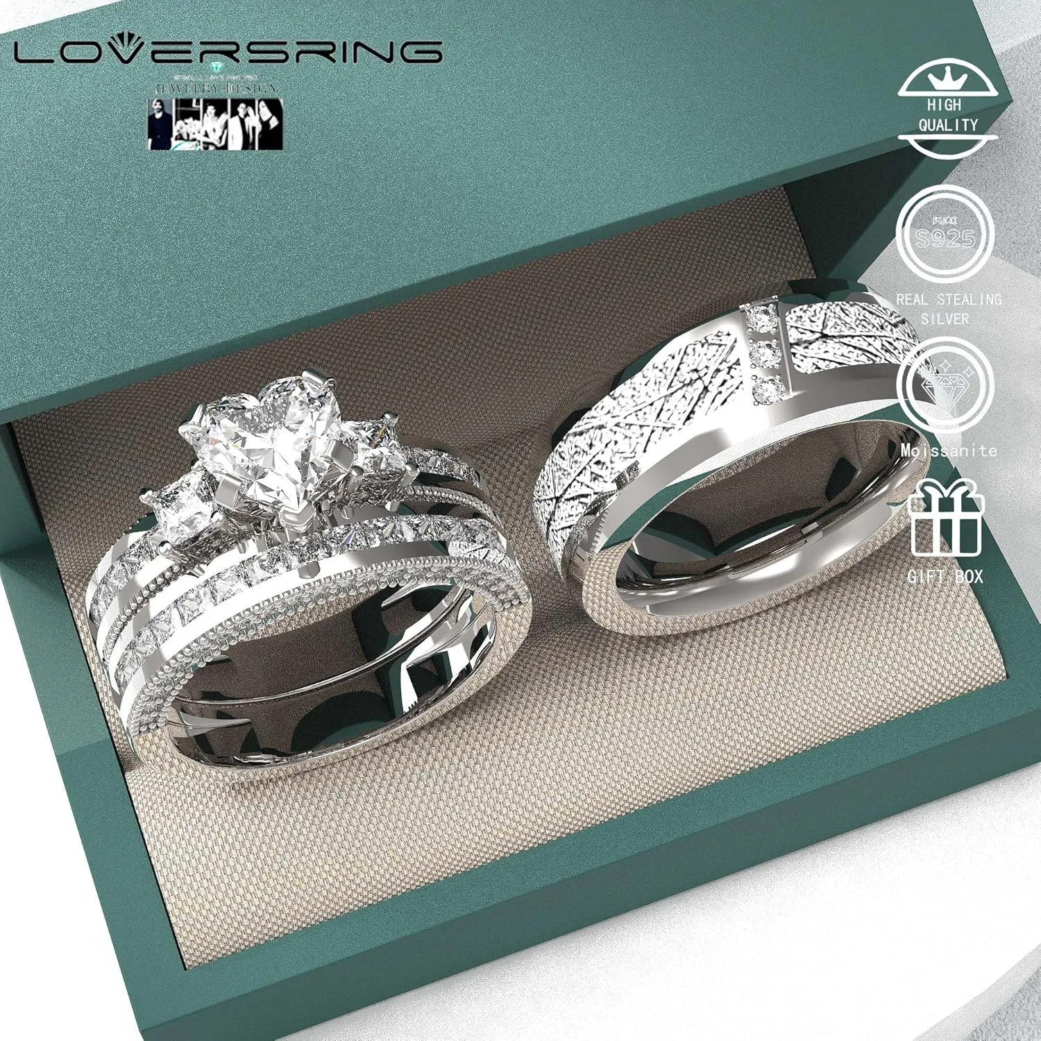 Wedding Ring Sets His And Hers Promise Ring Wedding Ring Sets His And Hers Couples Women 925 Sterling Silver Moissanite Man Titanium Wedding Band