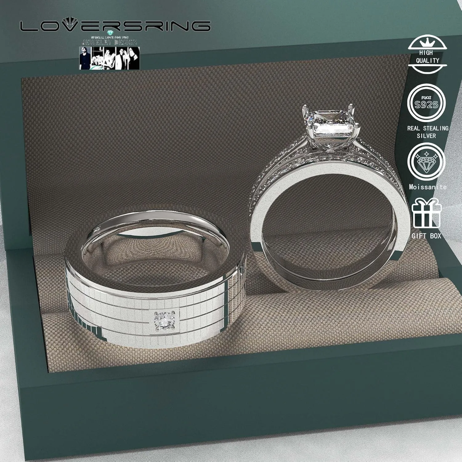 Wedding Ring Sets His And Hers Promise Ring Wedding Ring Sets His And Hers Couples Women 925 Sterling Silver Moissanite Man Titanium Wedding Band