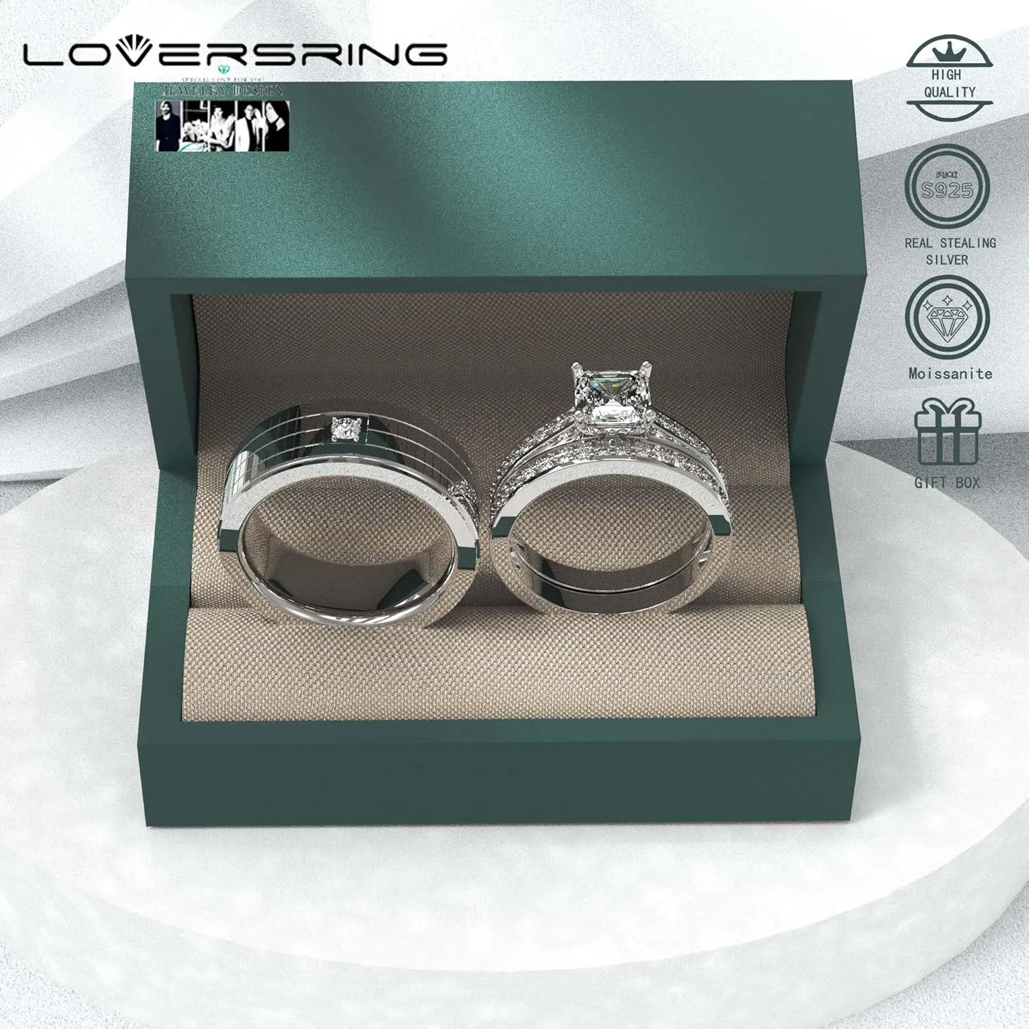 Wedding Ring Sets His And Hers Promise Ring Wedding Ring Sets His And Hers Couples Women 925 Sterling Silver Moissanite Man Titanium Wedding Band