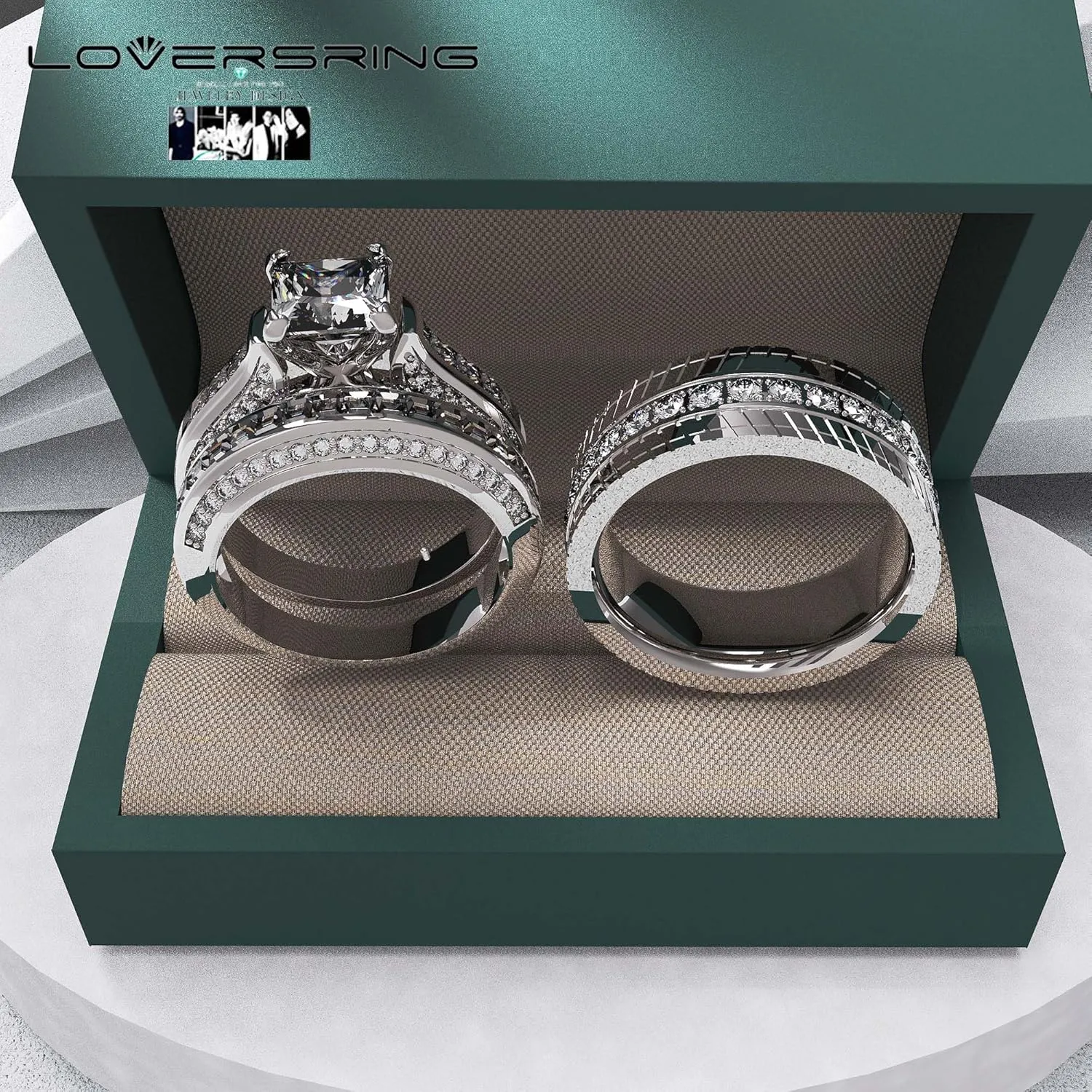 Wedding Ring Sets His And Hers Promise Ring Wedding Ring Sets His And Hers Couples Women 925 Sterling Silver Square Cut Moissanite Man titanium Wedding Band
