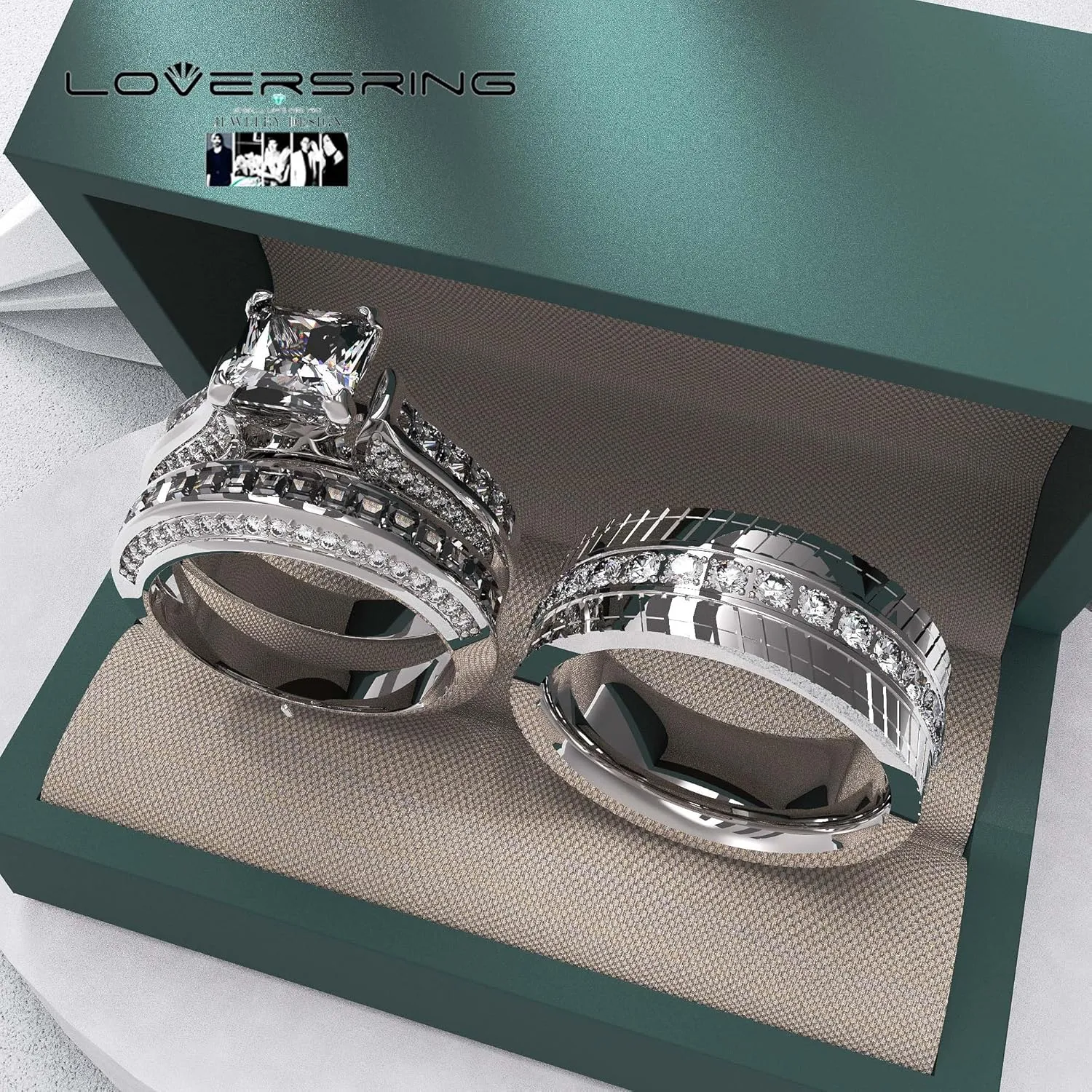 Wedding Ring Sets His And Hers Promise Ring Wedding Ring Sets His And Hers Couples Women 925 Sterling Silver Square Cut Moissanite Man titanium Wedding Band