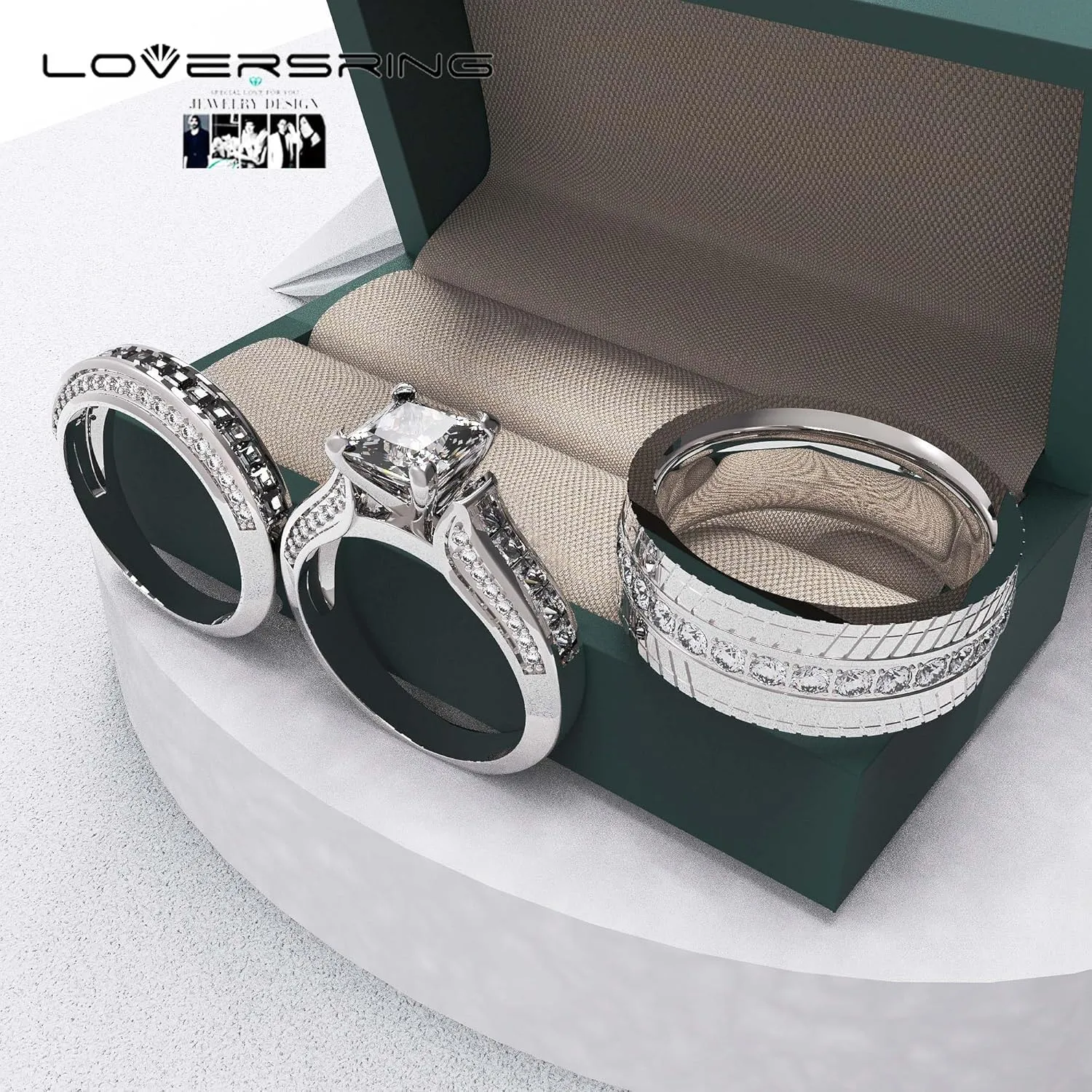 Wedding Ring Sets His And Hers Promise Ring Wedding Ring Sets His And Hers Couples Women 925 Sterling Silver Square Cut Moissanite Man titanium Wedding Band
