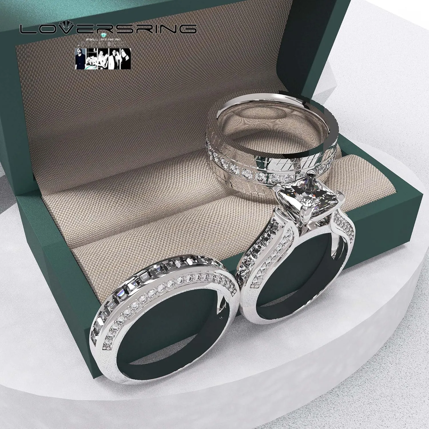 Wedding Ring Sets His And Hers Promise Ring Wedding Ring Sets His And Hers Couples Women 925 Sterling Silver Square Cut Moissanite Man titanium Wedding Band