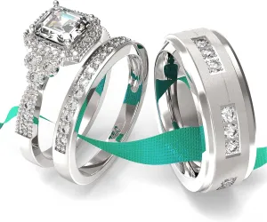 Wedding Ring Sets His And Hers Promise Ring Wedding Ring Sets His And Hers Couples Women 925 Sterling Silver Square Cut Moissanite Man titanium Wedding Band