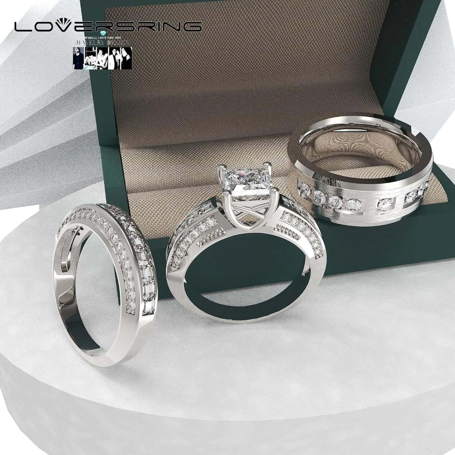 Wedding Ring Sets His And Hers Promise Ring Wedding Ring Sets His And Hers Couples Women 925 Sterling Silver Square Cut Moissanite Man titanium Wedding Band