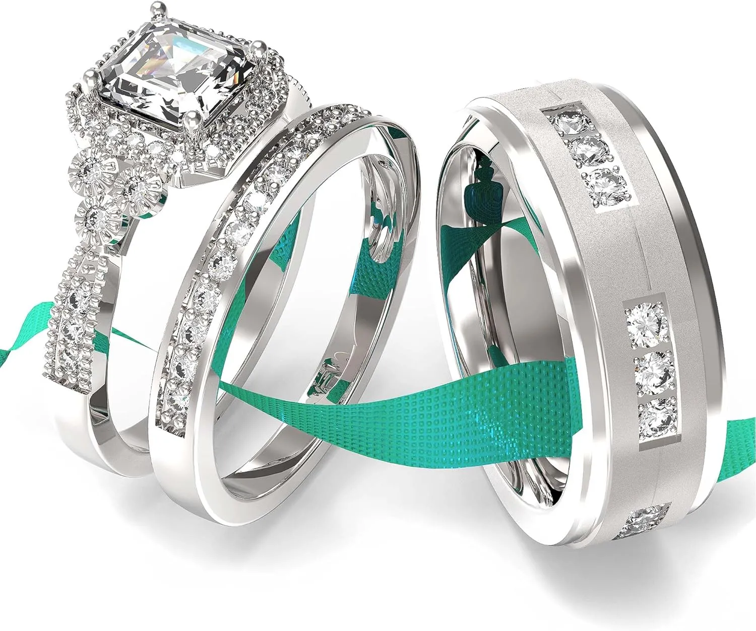 Wedding Ring Sets His And Hers Promise Ring Wedding Ring Sets His And Hers Couples Women 925 Sterling Silver Square Cut Moissanite Man titanium Wedding Band