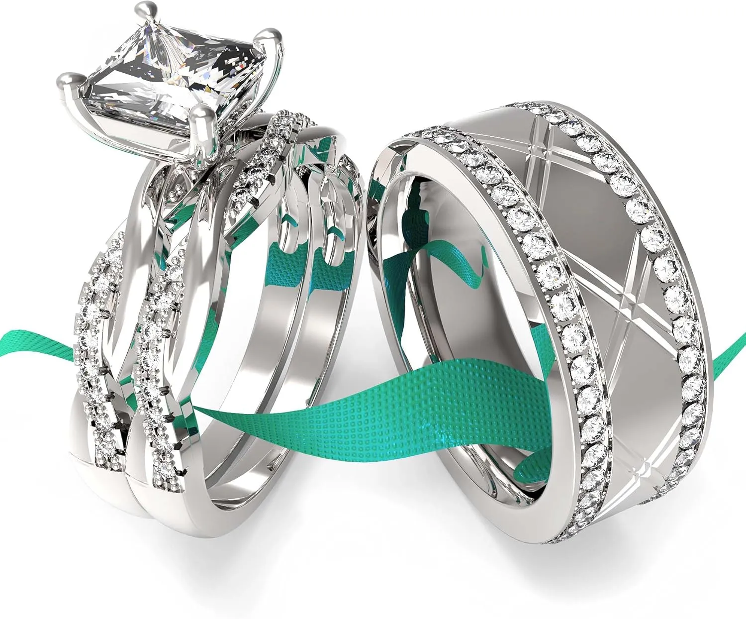 Wedding Ring Sets His And Hers Promise Ring Wedding Ring Sets His And Hers Couples Women 925 Sterling Silver Square Cut Moissanite Man titanium Wedding Band