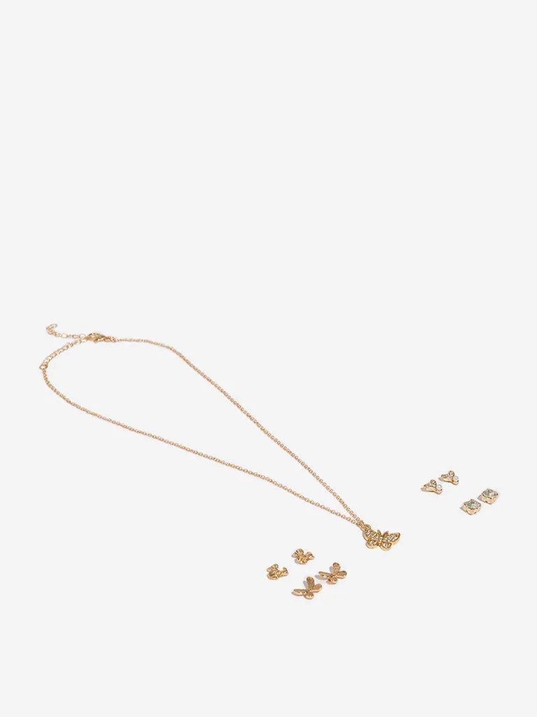 Westside Accessories Gold Butterfly Pendant Necklace & Earrings Set