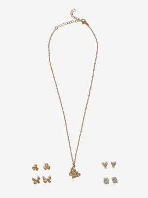 Westside Accessories Gold Butterfly Pendant Necklace & Earrings Set