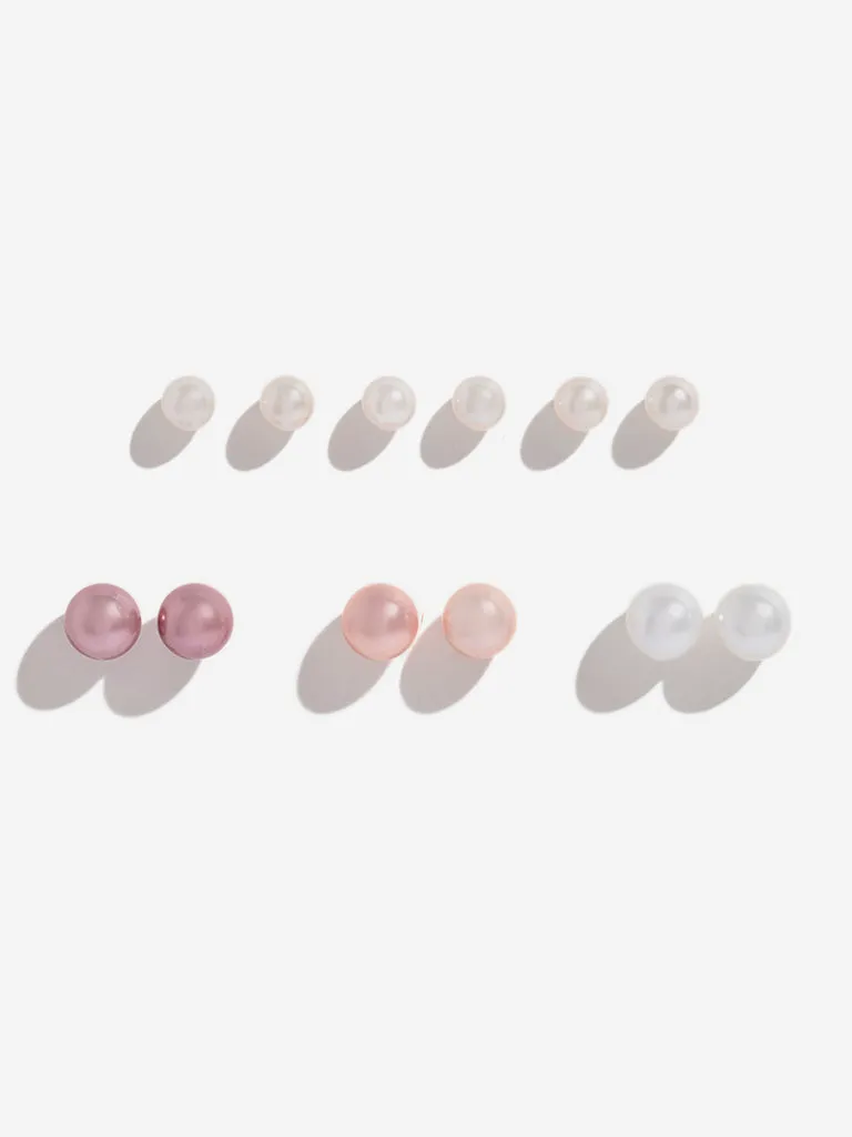 Westside Accessories Multicolour Pearl Stud Earrings - Pack of 6