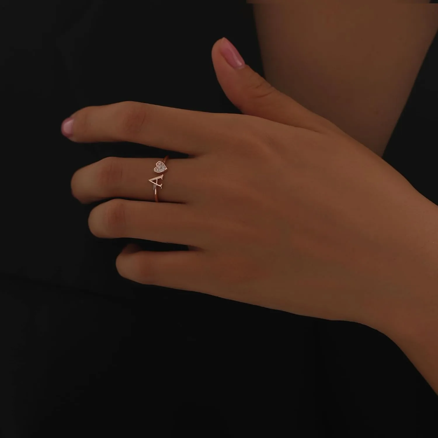 WFYOU Heart Initial Ring for Women Silver Rose Gold Plated Heart Capital Letter Initial Ring Stackable Rings for Women Adjustable Alphabet Letter Rings Jewelry Gifts