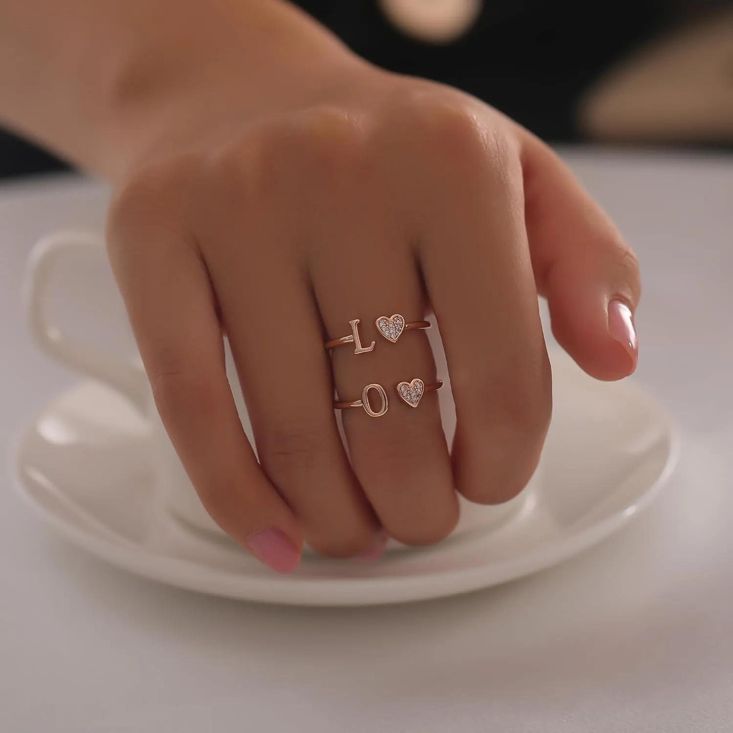 WFYOU Heart Initial Ring for Women Silver Rose Gold Plated Heart Capital Letter Initial Ring Stackable Rings for Women Adjustable Alphabet Letter Rings Jewelry Gifts
