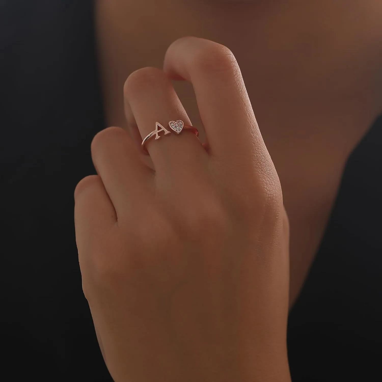 WFYOU Heart Initial Ring for Women Silver Rose Gold Plated Heart Capital Letter Initial Ring Stackable Rings for Women Adjustable Alphabet Letter Rings Jewelry Gifts