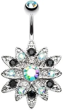 WildKlass Jewelry Radiant Chrysanthemum Flower 316L Surgical Steel Belly Button Ring