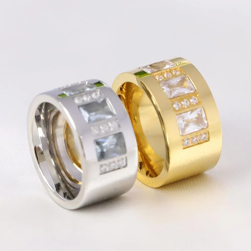 Wire Rope Cable Band rings for men women Stainless Steel Cubic Zirconia Inlay Wedding Band rings Gold Silver comfort fit size 6-12