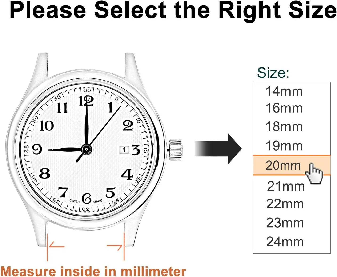 WOCCI 20mm Vintage Leather Watch Band with Black Buckle, Replacement Bands (Black)