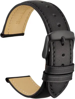 WOCCI 20mm Vintage Leather Watch Band with Black Buckle, Replacement Bands (Black)