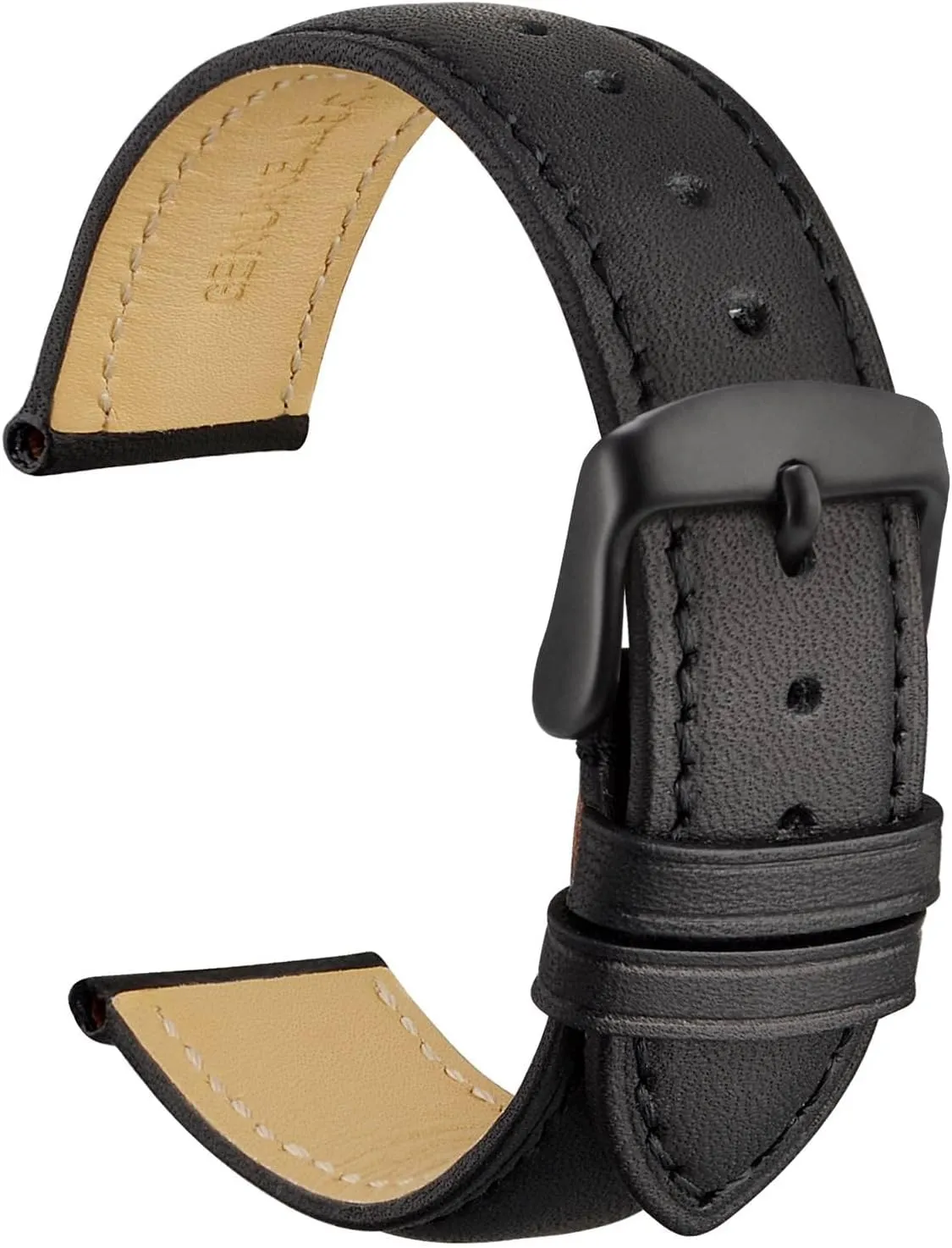 WOCCI 20mm Vintage Leather Watch Band with Black Buckle, Replacement Bands (Black)