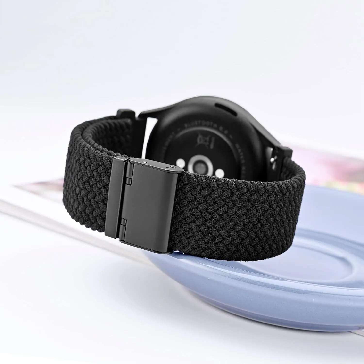 WOCCI 22mm Braided Nylon Watch Band for Men and Women, Quick Release, Black Stainless Steel Buckle (Black)