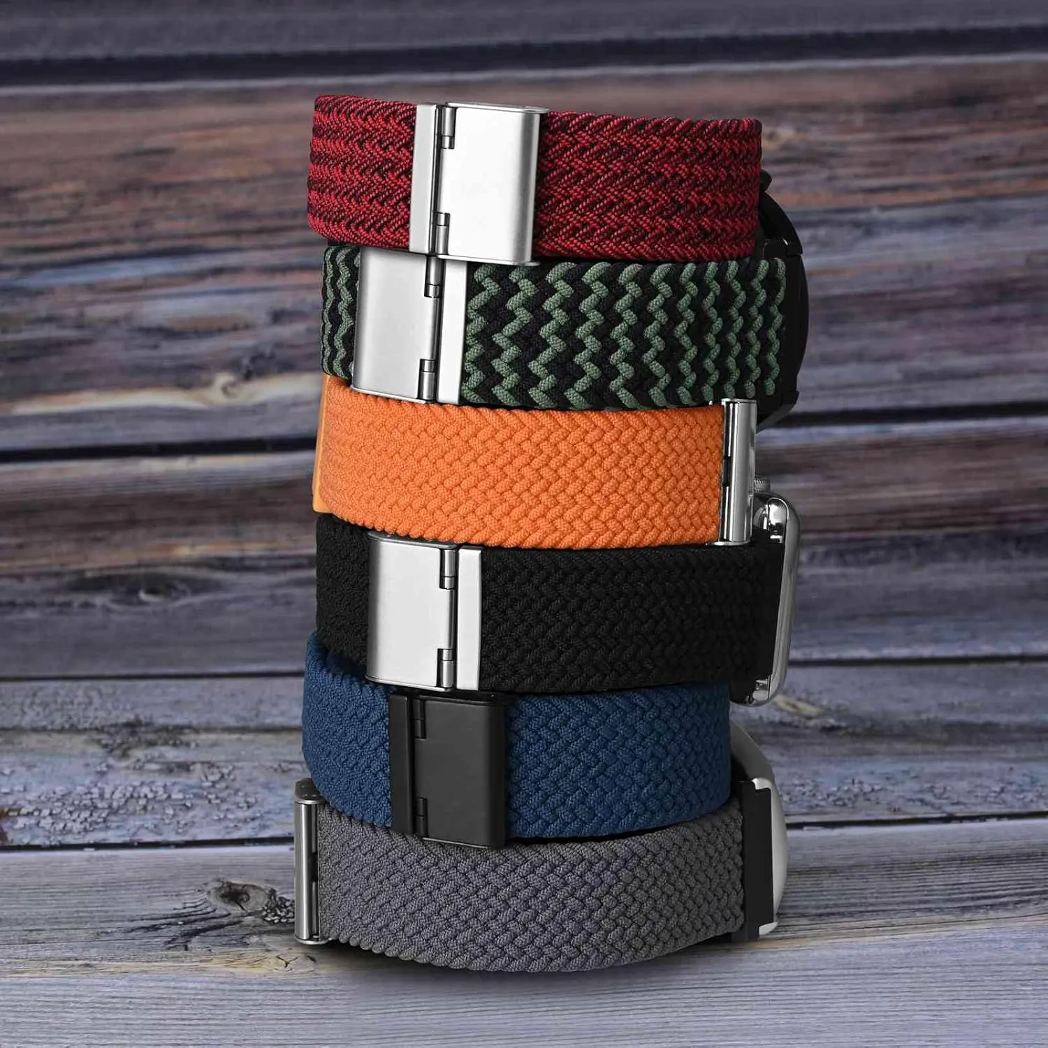 WOCCI 22mm Braided Nylon Watch Band for Men and Women, Quick Release, Black Stainless Steel Buckle (Black)