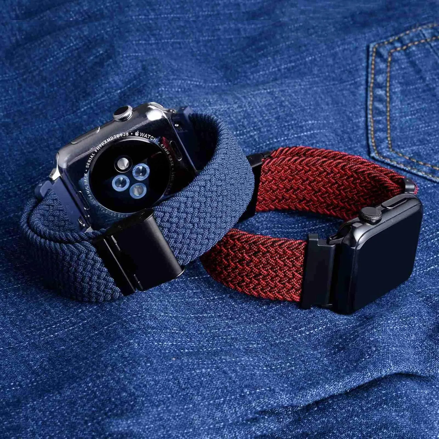 WOCCI 22mm Braided Nylon Watch Bands for Men and Women, 2 Packs Replacement Straps (Blue Red Black)