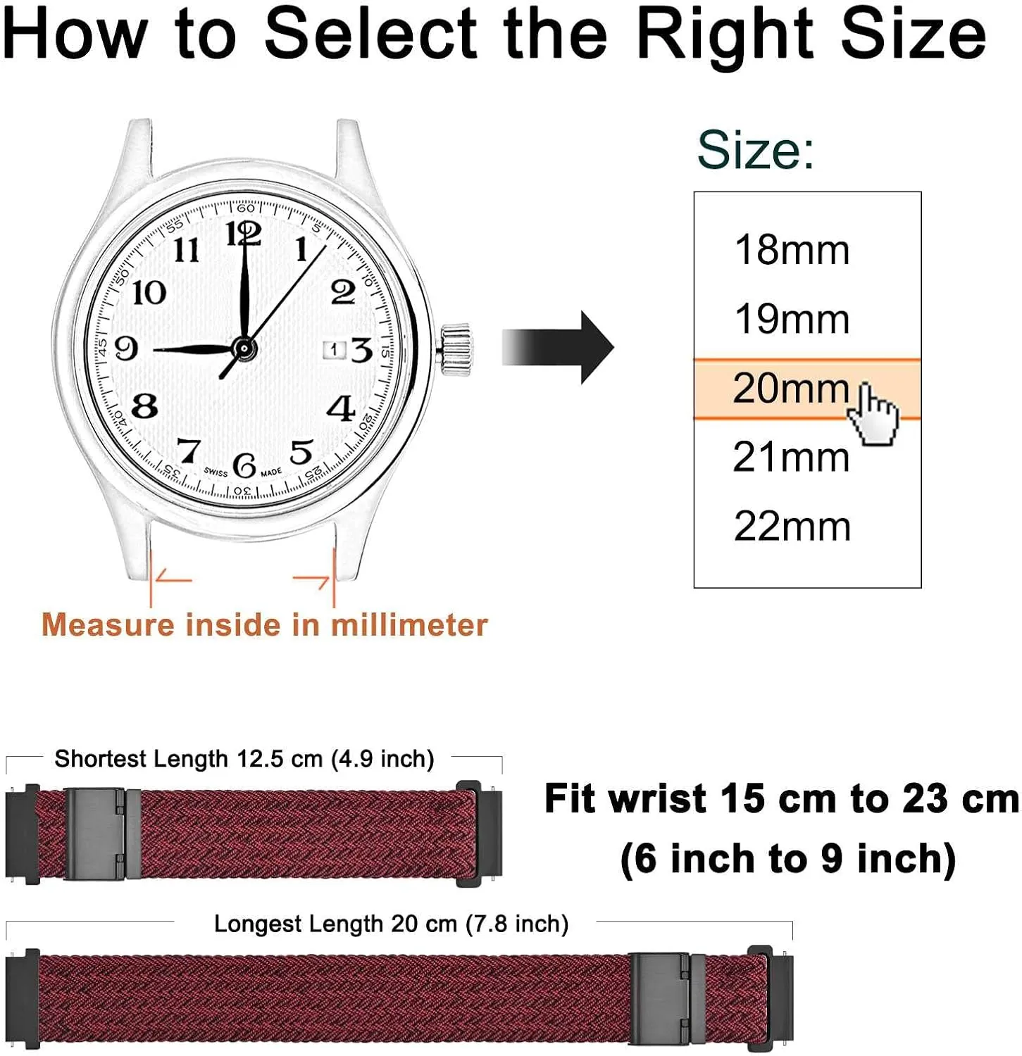 WOCCI 22mm Braided Nylon Watch Bands for Men and Women, 2 Packs Replacement Straps (Blue Red Black)
