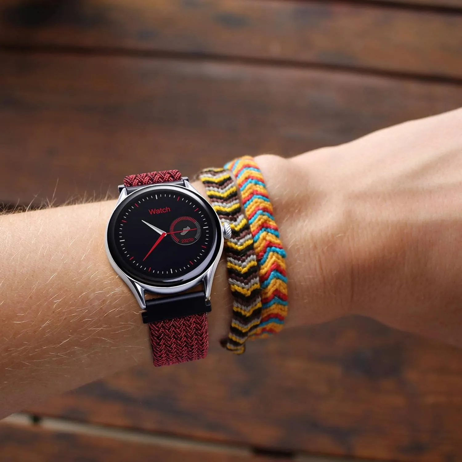WOCCI 22mm Braided Nylon Watch Bands for Men and Women, 2 Packs Replacement Straps (Blue Red Black)
