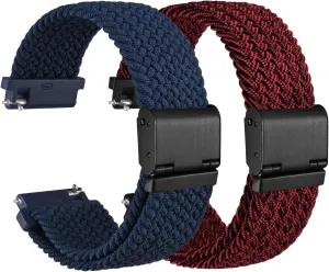 WOCCI 22mm Braided Nylon Watch Bands for Men and Women, 2 Packs Replacement Straps (Blue Red Black)