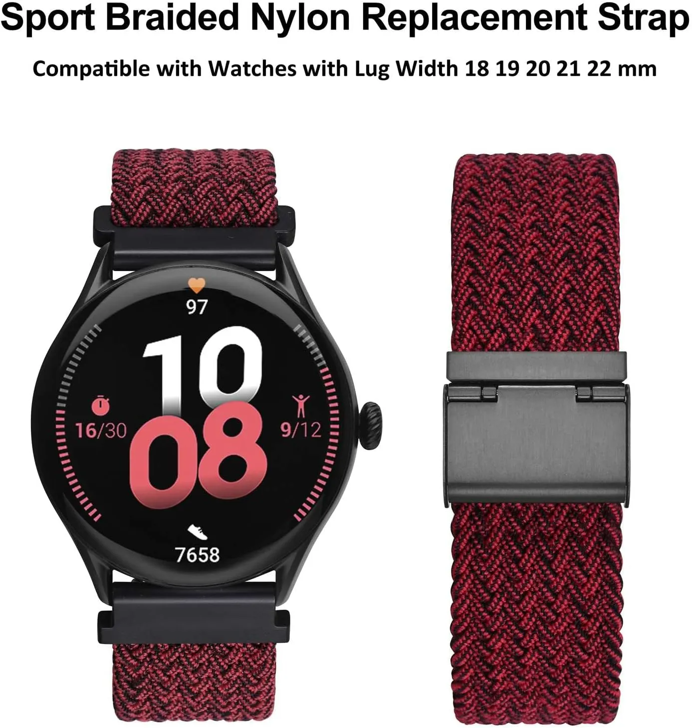 WOCCI 22mm Braided Nylon Watch Bands for Men and Women, 2 Packs Replacement Straps (Blue Red Black)