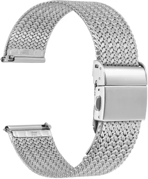 WOCCI Elite Metal Watch Band for Women and Men, Mesh Woven, 316L Stainless Steel, Quick Release, Fold Clasp, Strap Width 14mm 16mm 18mm 20mm 22mm