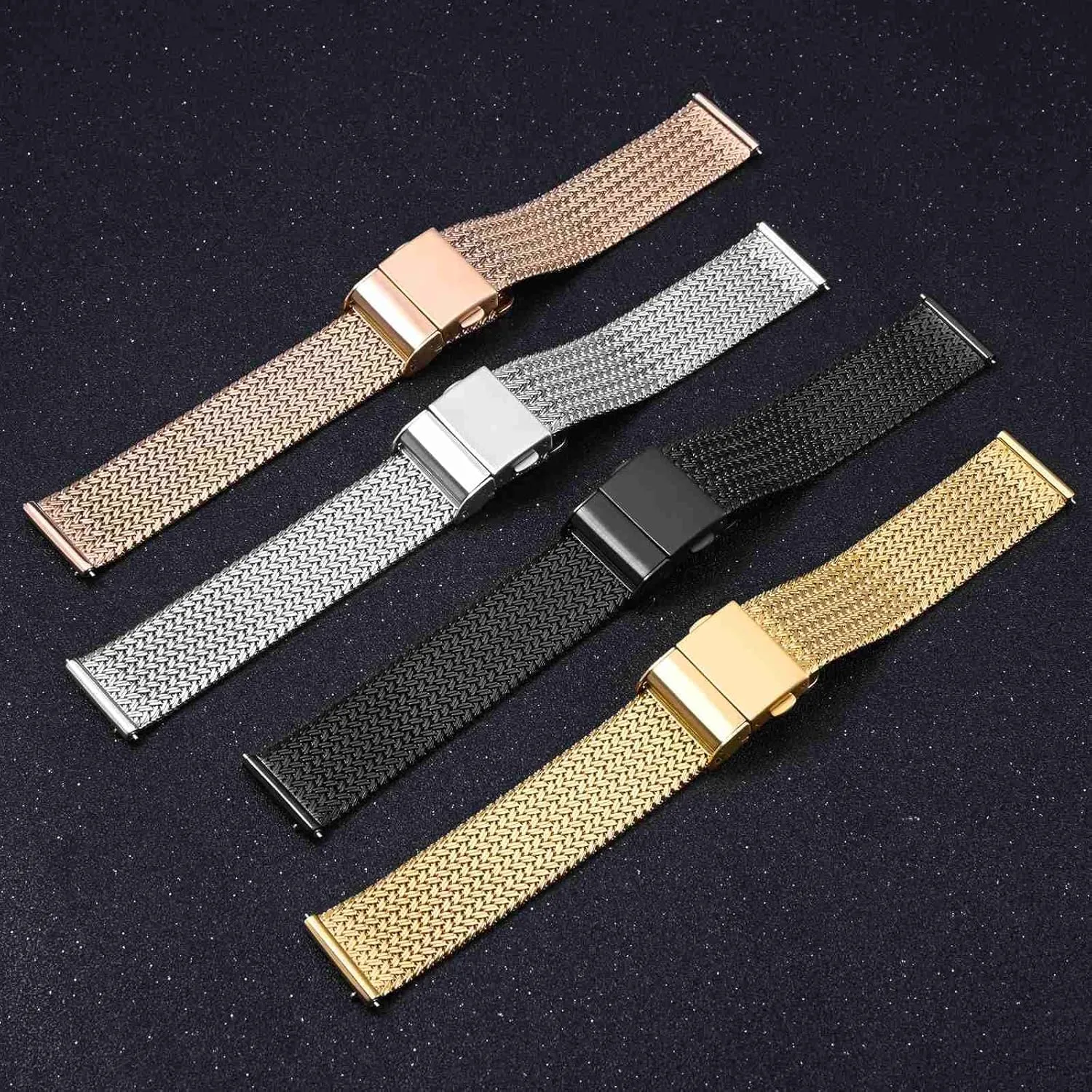 WOCCI Elite Metal Watch Band for Women and Men, Mesh Woven, 316L Stainless Steel, Quick Release, Fold Clasp, Strap Width 14mm 16mm 18mm 20mm 22mm
