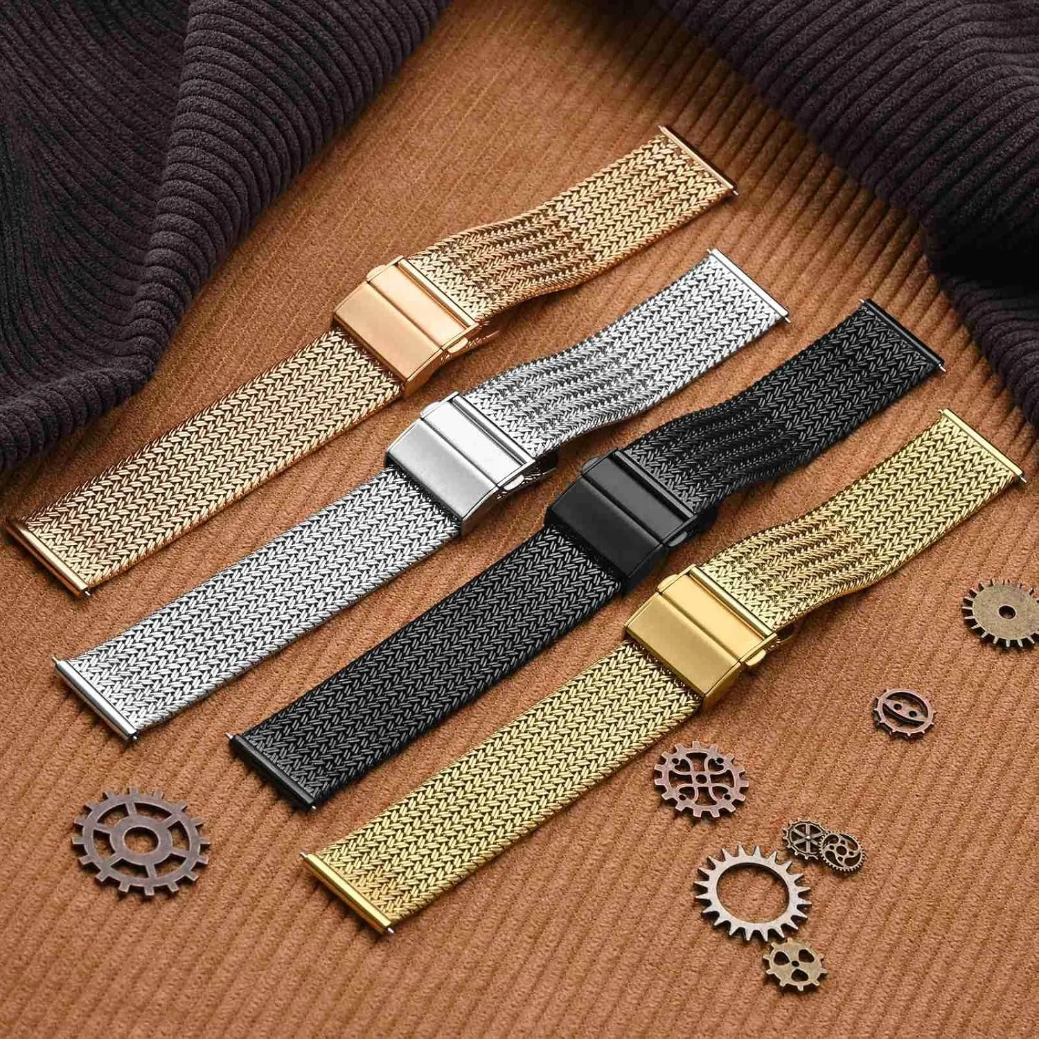 WOCCI Elite Metal Watch Band for Women and Men, Mesh Woven, 316L Stainless Steel, Quick Release, Upgraded Fold Clasp, Strap Width 14mm 16mm 18mm 20mm 22mm