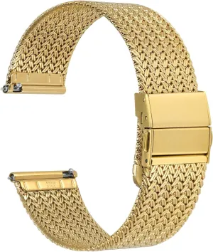 WOCCI Elite Metal Watch Band for Women and Men, Mesh Woven, 316L Stainless Steel, Quick Release, Upgraded Fold Clasp, Strap Width 14mm 16mm 18mm 20mm 22mm
