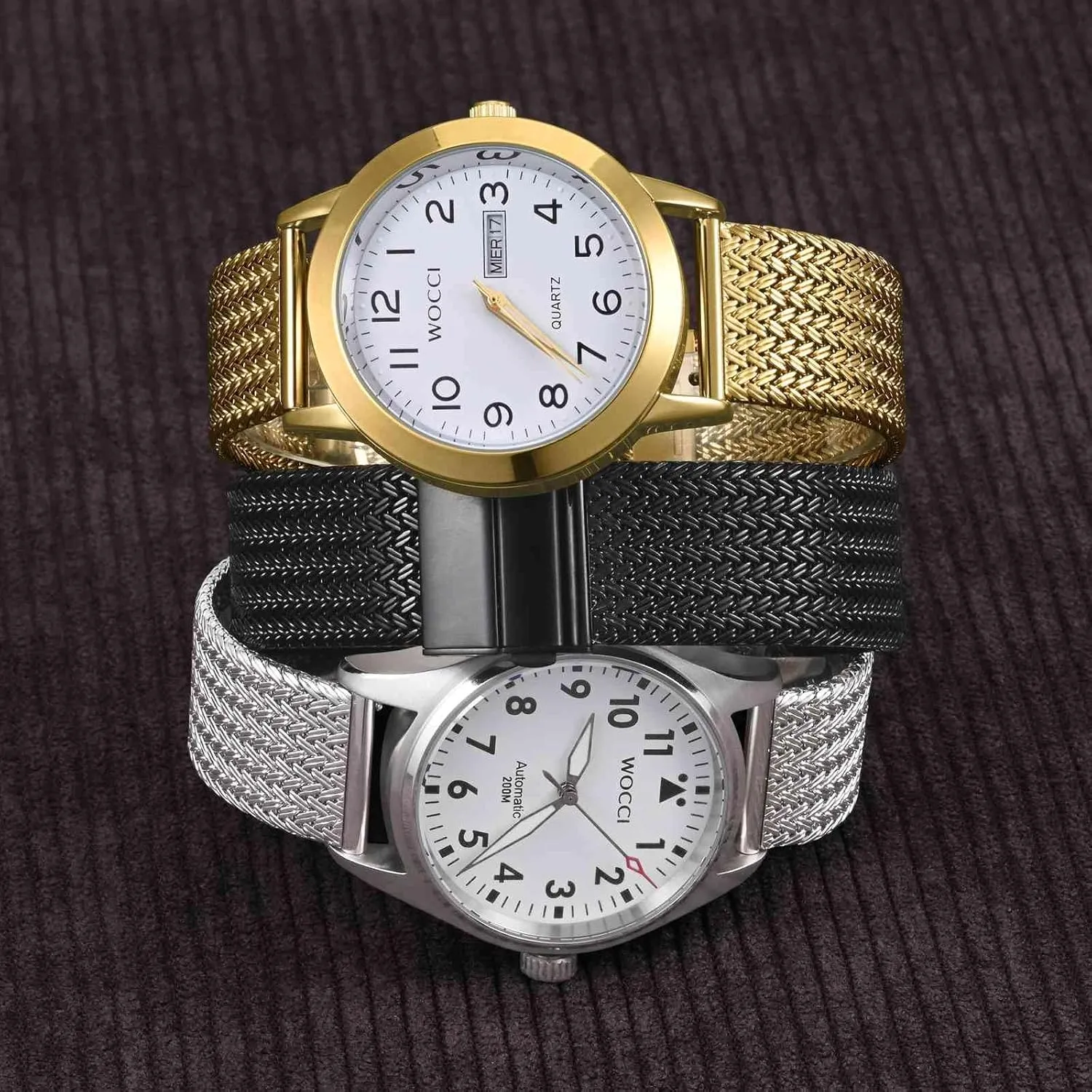 WOCCI Elite Metal Watch Band for Women and Men, Mesh Woven, 316L Stainless Steel, Quick Release, Upgraded Fold Clasp, Strap Width 14mm 16mm 18mm 20mm 22mm
