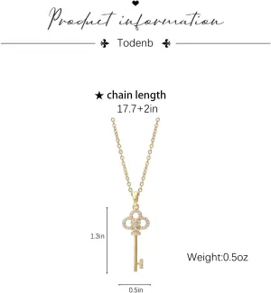 Women's Dainty Key Necklace, 14k Gold Plated Key Pandent Necklace Trendy Diamond Hypoallergenic Key Pendant Necklace for Best Friends, Wife, Girlfriend (Key)