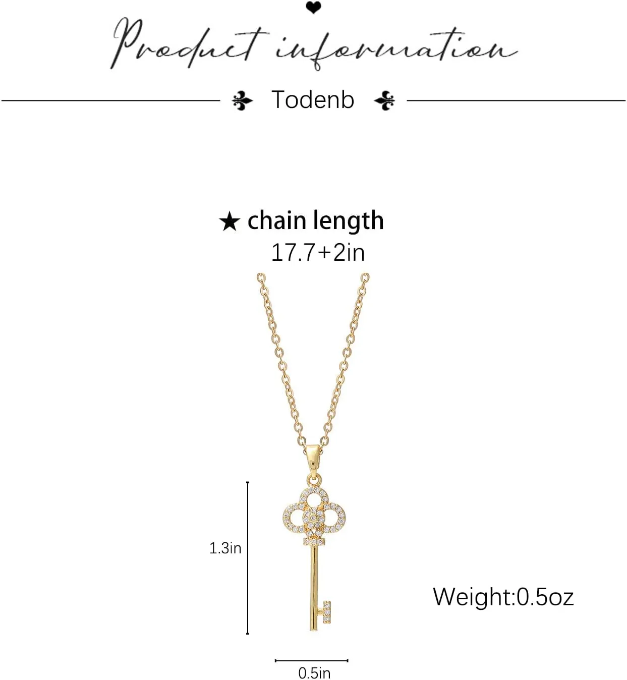 Women's Dainty Key Necklace, 14k Gold Plated Key Pandent Necklace Trendy Diamond Hypoallergenic Key Pendant Necklace for Best Friends, Wife, Girlfriend (Key)