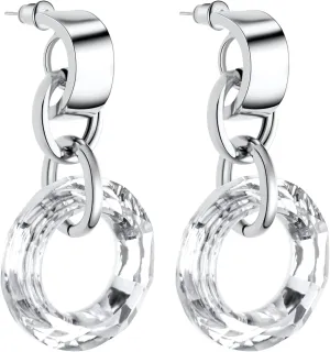 Women's Earring with Circle Crystal Dangle, Fashion Shining Earrings for Women, 925 Sterling Silver Drop Dangle Earrings, Statement Stud Earrings Set for Party Jewelry Gift