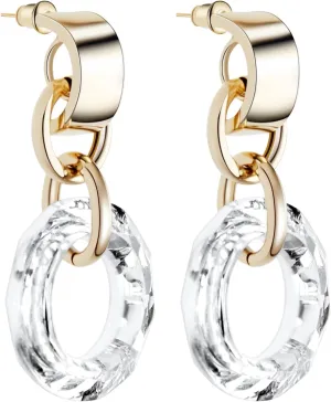 Women's Earring with Circle Crystal Dangle, Fashion Shining Earrings for Women, 925 Sterling Silver Drop Dangle Earrings, Statement Stud Earrings Set for Party Jewelry Gift