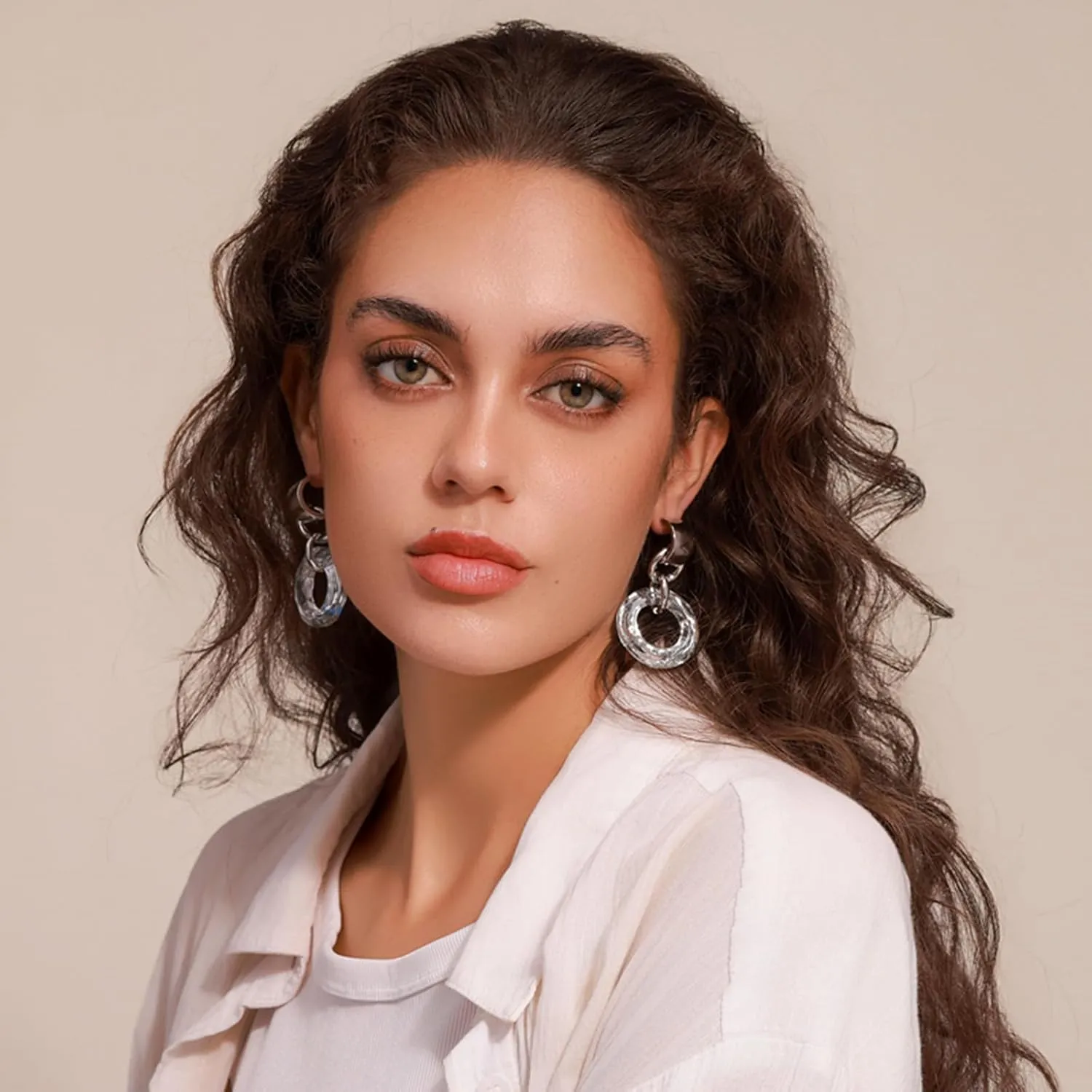 Women's Earring with Circle Crystal Dangle, Fashion Shining Earrings for Women, 925 Sterling Silver Drop Dangle Earrings, Statement Stud Earrings Set for Party Jewelry Gift
