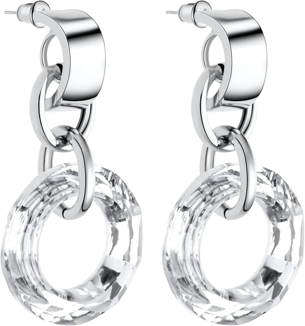 Women's Earring with Circle Crystal Dangle, Fashion Shining Earrings for Women, 925 Sterling Silver Drop Dangle Earrings, Statement Stud Earrings Set for Party Jewelry Gift