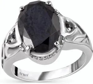 Womens Rings Black Jewelry Vintage Tourmaline Ring in Stainless Steel Size 6 - Engagement Wedding Statement Birthday Gifts for Her