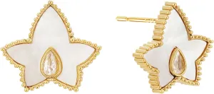 Women's Star Earrings 14K Gold Plated Mother-of-pearl Surface Stud Earrings with Dazzling Teardrop Gem Accent Statement Cute Flower Stainless Steel Earrings