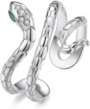 WOSTU Multi-layer Snake Open Ring White Gold Plated Animal Adjustable Rings for Women Stackable Rings Fine Jewelry